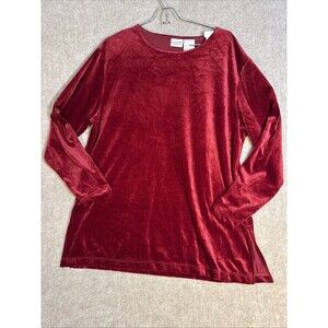 Liz Baker Essentials L/S, Collarless, Red Velour Tunic‎ - Women's Size XL
